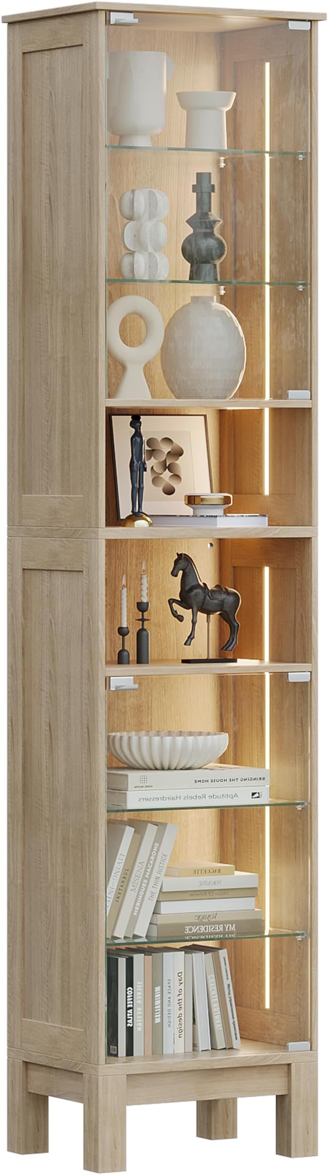 Glass Display Cabinet, 8-Tier Curio Cabinets
