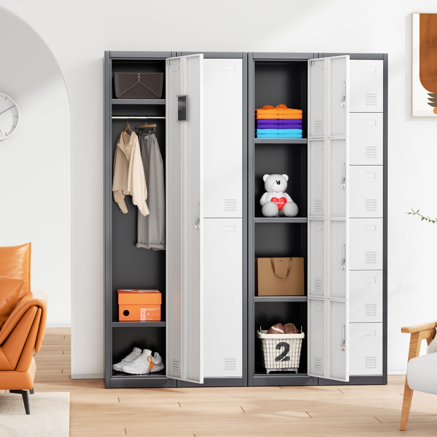 INTERGREAT Metal Locker for Employees with Lock, Steel Office Storage Locker with 6Doors, Gym Lockers Metal Cabinet for Home Office,School(Black Grey)