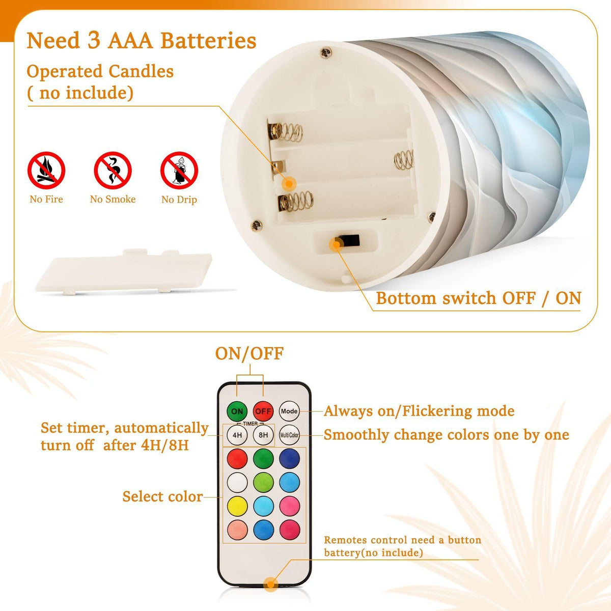 zyrtty 2 Pack Plastic Flameless Candles Modern Geometric Teal Blue Brown Aesthetic Battery Operated with Remote and Timer Real Wax LED Flickering Pillar Candles Set Window Christmas Holiday Decor