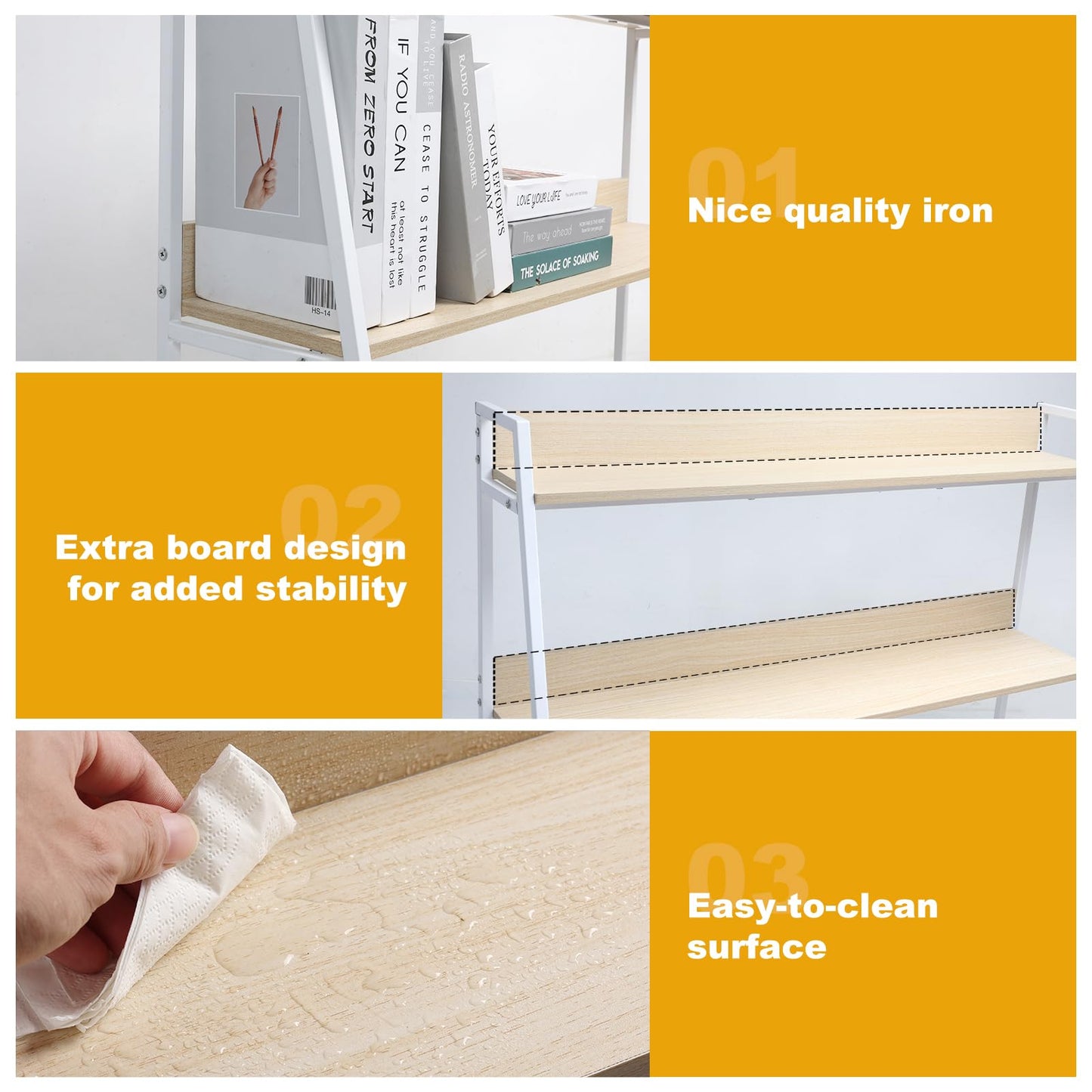 KIOMIMI 2-Tier Desktop Bookshelf & Hutch - Fits Over Large Monitors - Modern Desk Organizer with Metal Frame - Vertical Storage for Small Desks, Home Office, Dorm, Makeup Vanity (Blonde Wood/White)