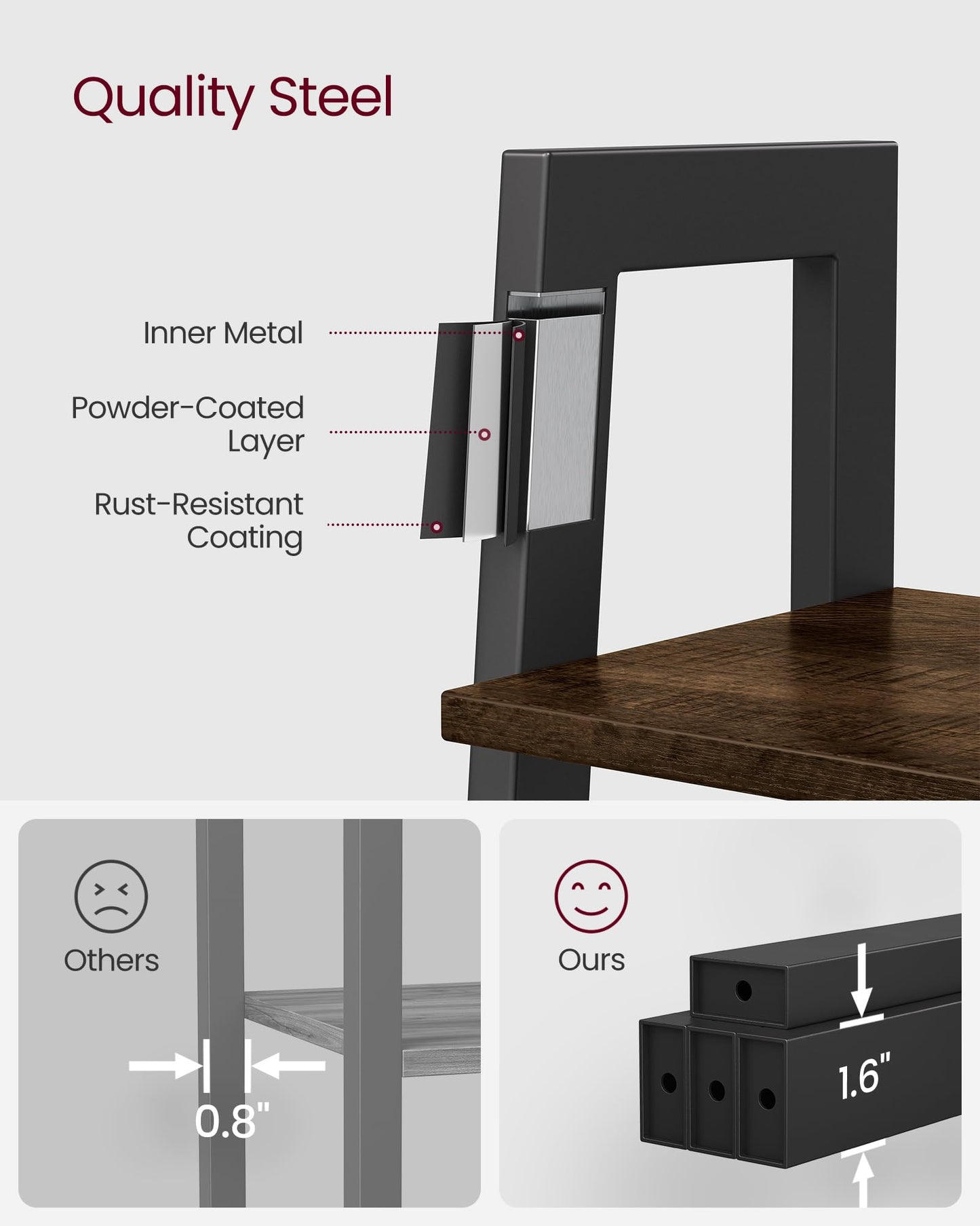 VASAGLE BARNET Collection - Ladder Shelf, Bookshelf, Storage Rack, Modern Bookcase for Living Room Home Office Kitchen, Steel Frame, 4-Tier, 22-Inch Wide, Hickory Brown and Ink Black ULLS44BF