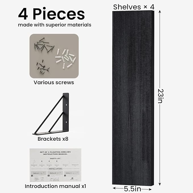 BAYKA Wall Mounted Floating Shelves, Wood Floating Wall Shelf