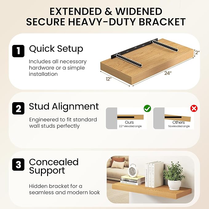 Oak Floating Shelves 48Inch Long, 12 Inch Deep Floating Shelves
