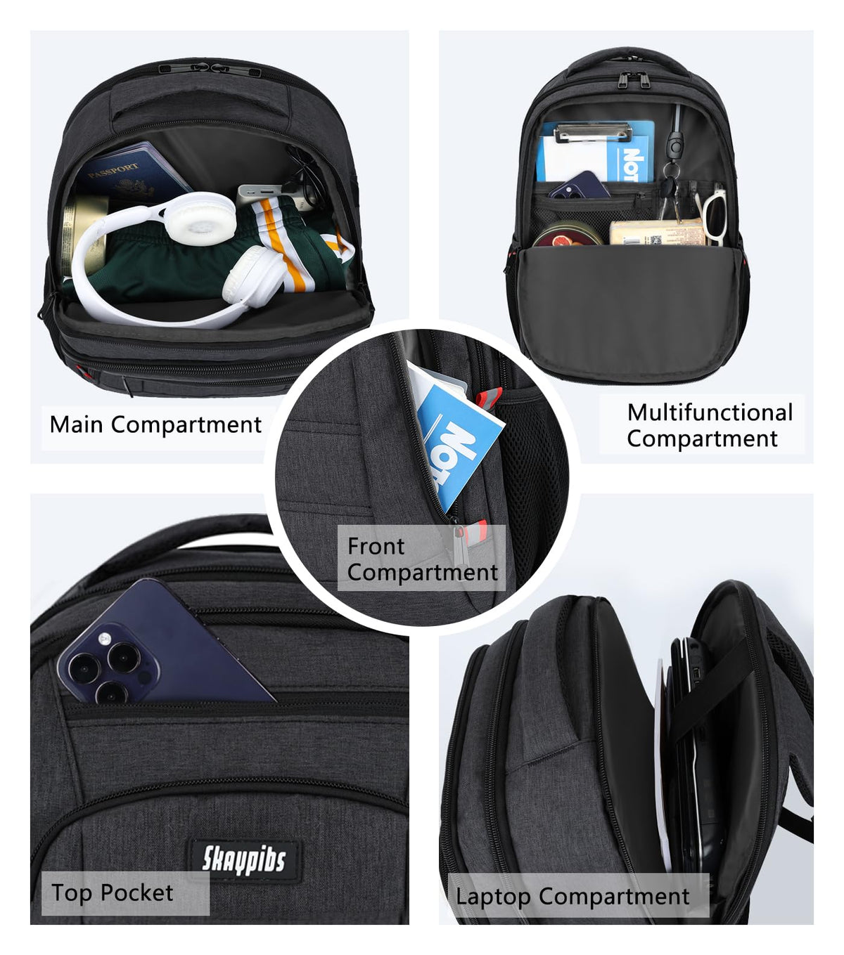 Skaypibs Backpack for Men,School Backpack for boys teens,Travel laptop backpack with Reinforced Straps,Water Resistant business Work college bookbag,book bag Fits 15.6 Inch,Black Back Pack
