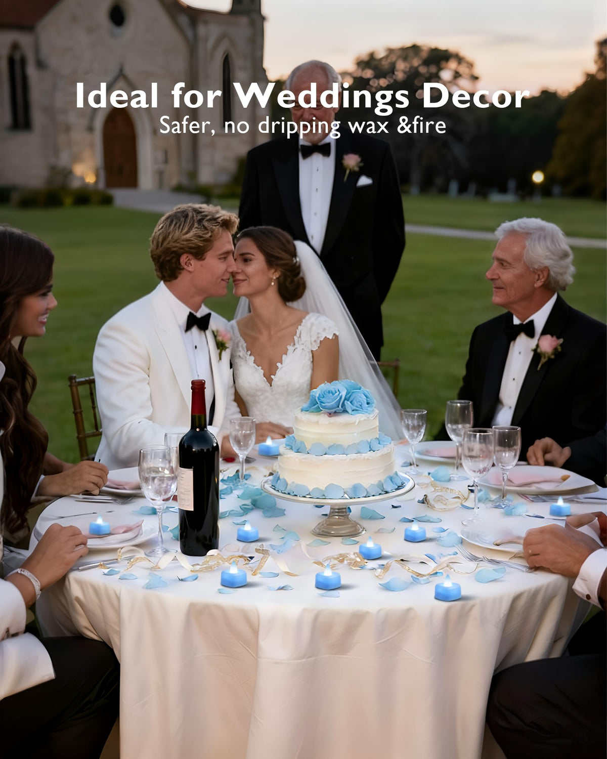 Amagic 2000 Pieces Light Blue Artificial Rose Petals with 24 Light Blue LED Tea Lights, Rose Petals and Candles Set for Proposal, Anniversary, Romantic Night, Wedding Decor