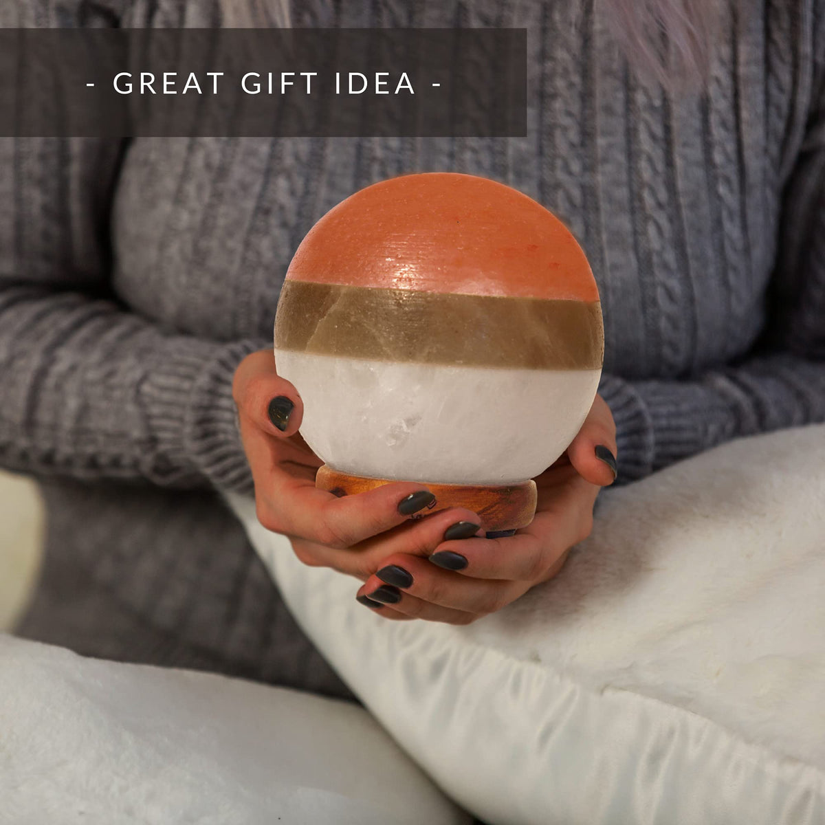 MONSALIS Dual Illumination Salt Rock lamp - Modern Globe Pink White and Grey Design of Salt Lamps with dimmer, Adjustable Glow. 100% Real Himalayan Crystal Round Salt Night Light