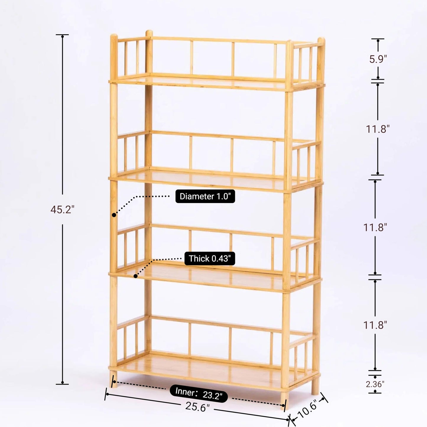 GOGOGO 4-Tier Expandable Bamboo Bookshelf - 150LBS Heavy-Duty, Tool-Free Assembly, Multifunctional Storage for Bathroom/Kitchen/Office Holder Plant Flower Stand (Natural, 4-Tier 10.6" D)