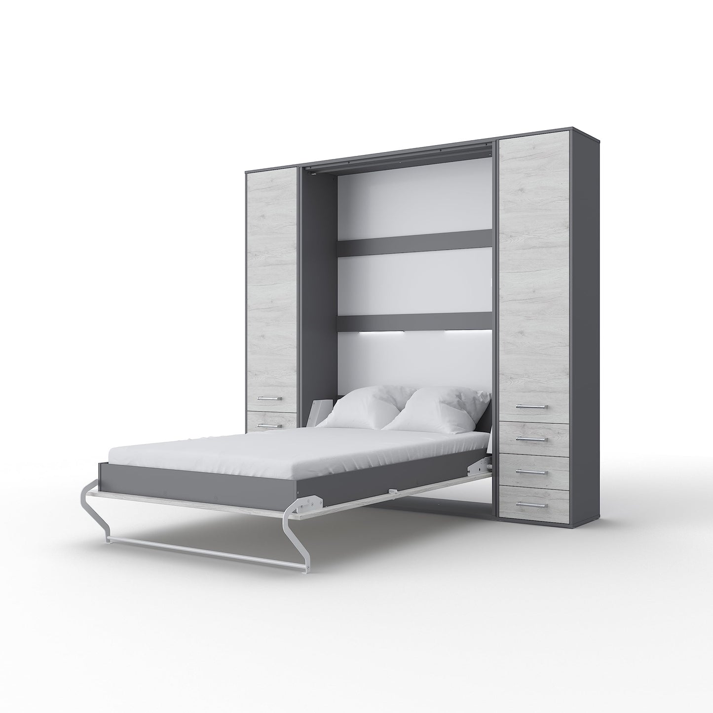 INVENTO Vertical Wall Bed, European Queen Size with 2 cabinets (Slate Grey/White Monaco)