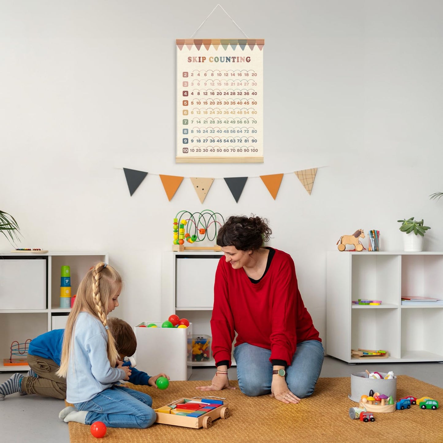 Lacama Multiplication Chart Homeschool Organization Math Posters,Skip Counting Chart Educational Math Wooden Poster Hanger, Times Table Charts, Educational For Homeschool Grade School Classroom Preschool Kindergarten Posters Hanger Frame,Math Classroom Mu