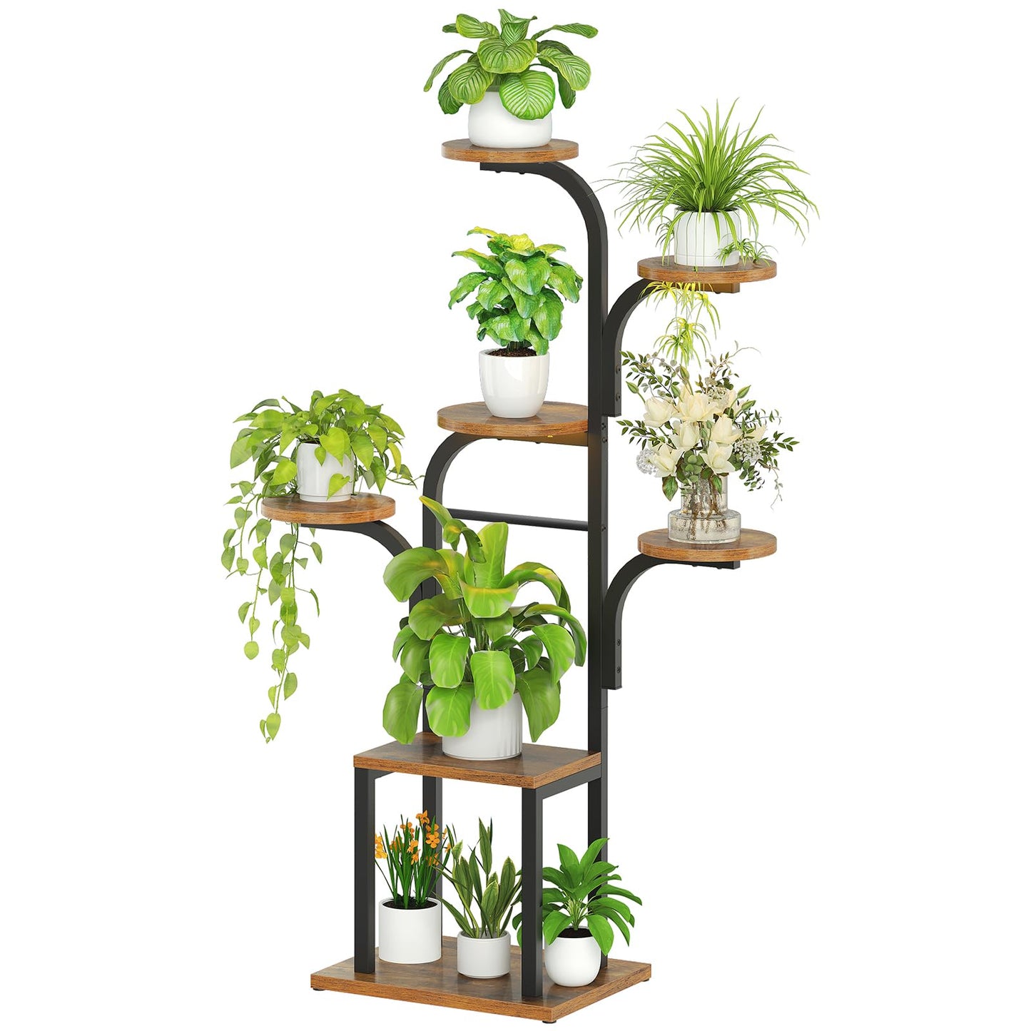 HOOBRO Plant Stand Indoor with Grow Lights, 47.2" Tall Metal Plant Shelf, 7 Tiered Corner Plant Stand for Indoor Plants, Plant Rack for Living Room Bedroom Balcony, Rustic Brown and Black BF09DHJ01