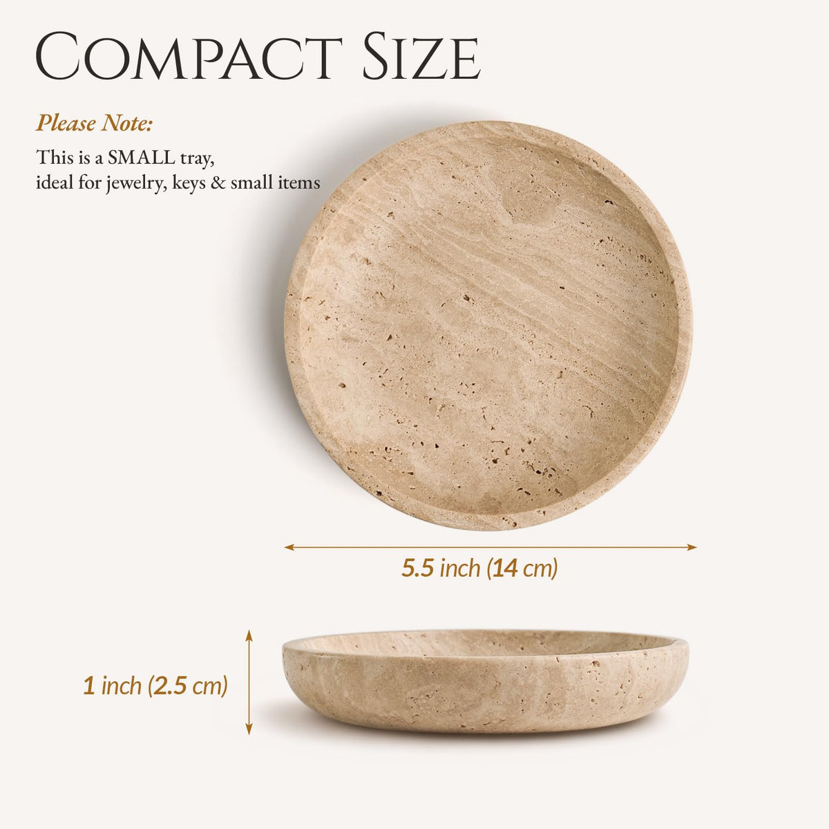 Gixemeva Natural Travertine Valet Tray - 5.5" Round Stone Jewelry Trinket Dish Catchall for Keys, Watches, Rings - Decorative Beige Bowl for Entryway, Nightstand, Bathroom Vanity