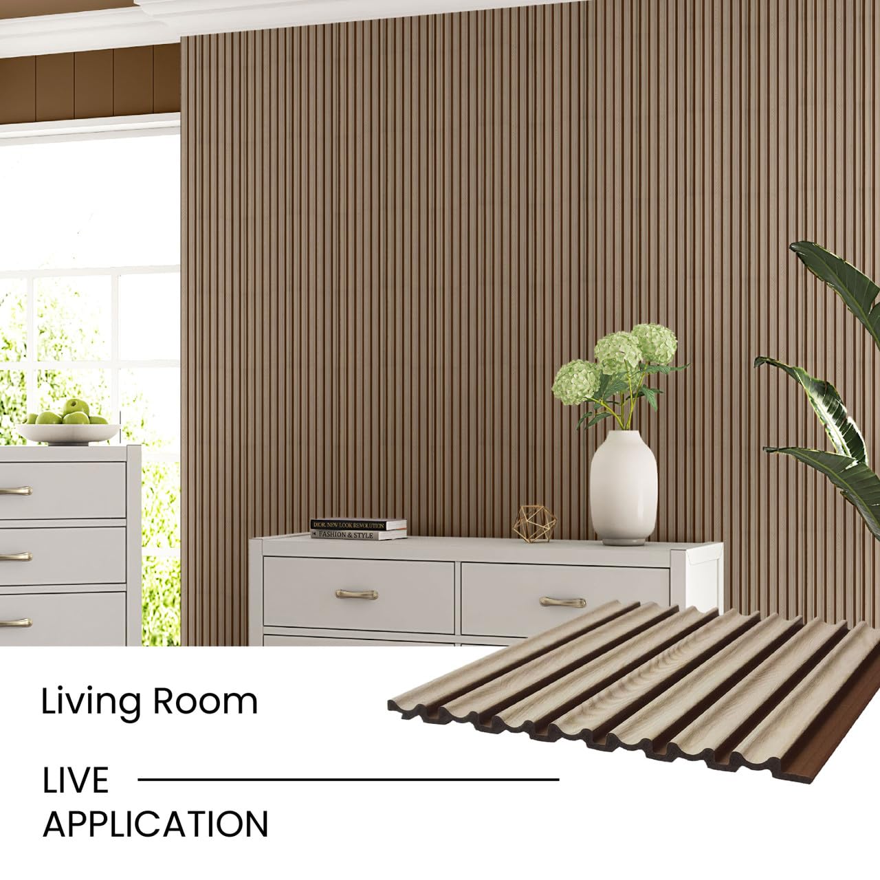 From Plain To Beautiful In Hours MG-1018-SAM-2p Fluted Wood Slat Walls, Simply White, 3 in x 9 in Sample (Pack of 2)