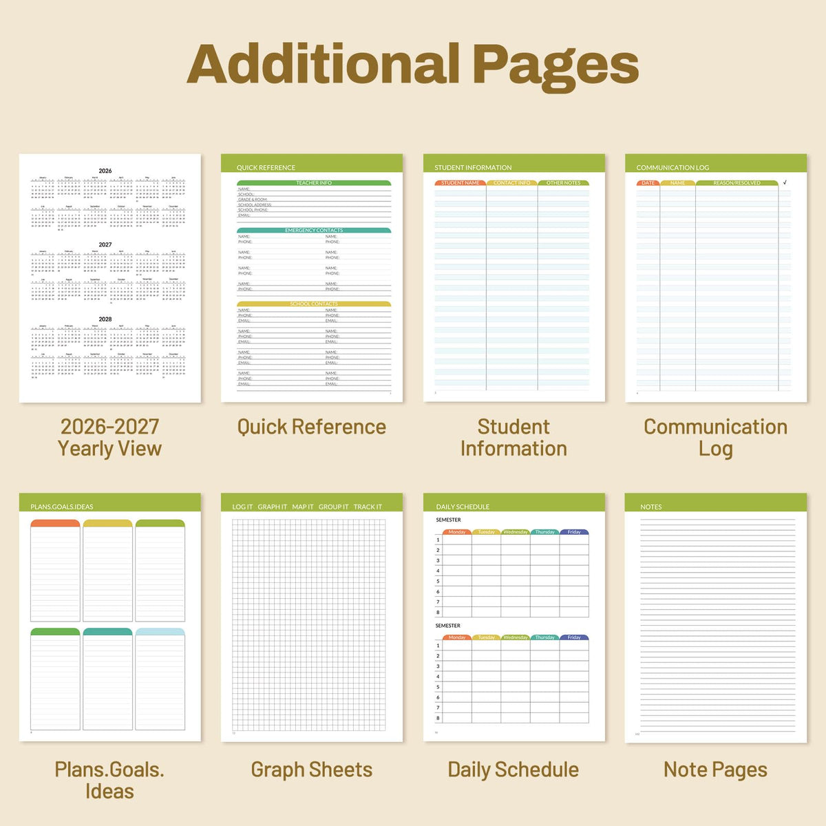 SUNEE Teacher Planner 2026-2027 Academic Year, 7 Periods Lesson Plan Book Jul 2026 - Jun 2027, 8.5"x11"Daily Weekly Monthly Organizers Horizontal Layout with Calendars, Bookmark, Tabs, Pastel Bubbles