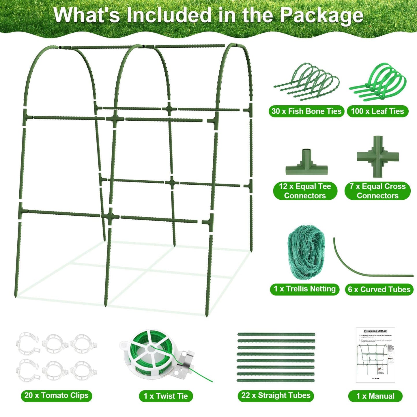 Cludoo Cucumber Trellis for Raised Bed Garden, U-Shape Arch Trellis for Climbing Plants Outdoor, Metal Vegetables Trellis with Netting, Garden Trellis for Cucumber Plants Sweet Pea Bean Grape