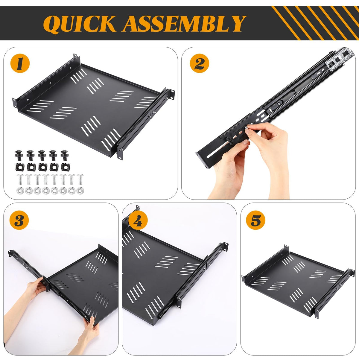 Otoolling 1 Pcs 1U Sliding Shelf Cantilever Server Shelf 19 Inch Length Vented Shelve Rack for 19 Inch Network Cabinet AVL Audio AV IT DJ Equipment Rack, 1 Machine Depth Up to 15 in, Large Capacity