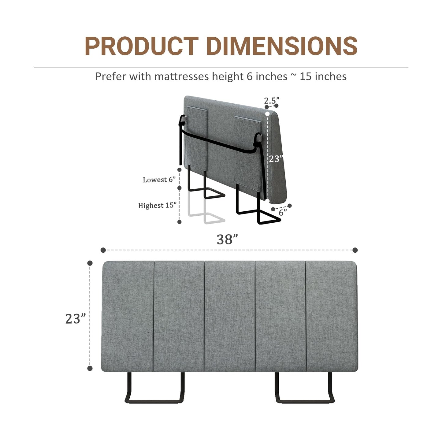 Liiwepo Twin Size Headboard Only-No Assembly, Upholstered Headboard Twin Size Linen Fabric Modern Style Headboards Extra-Thick, Dark Gray