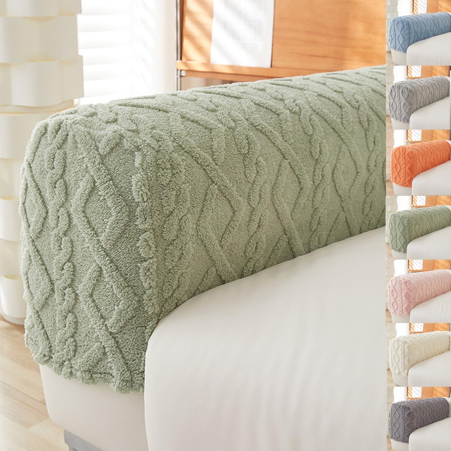 Couch Arm Covers & Arm Chair Covers Set of 2 - Stretch Sofa Armrest Protectors with Non-Slip Grip, Machine Washable Polyester Fabric for Recliner/Loveseat/Sectional (Green)