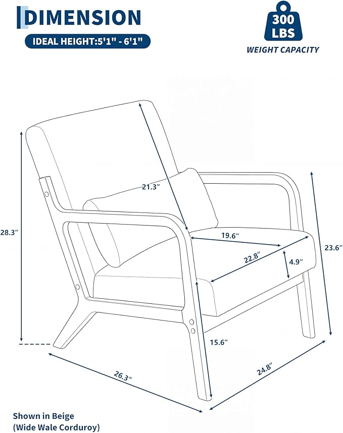 Garvee Mid-Century Accent Chair Set of 2, Cozy Reading Chair, Modern Lounge