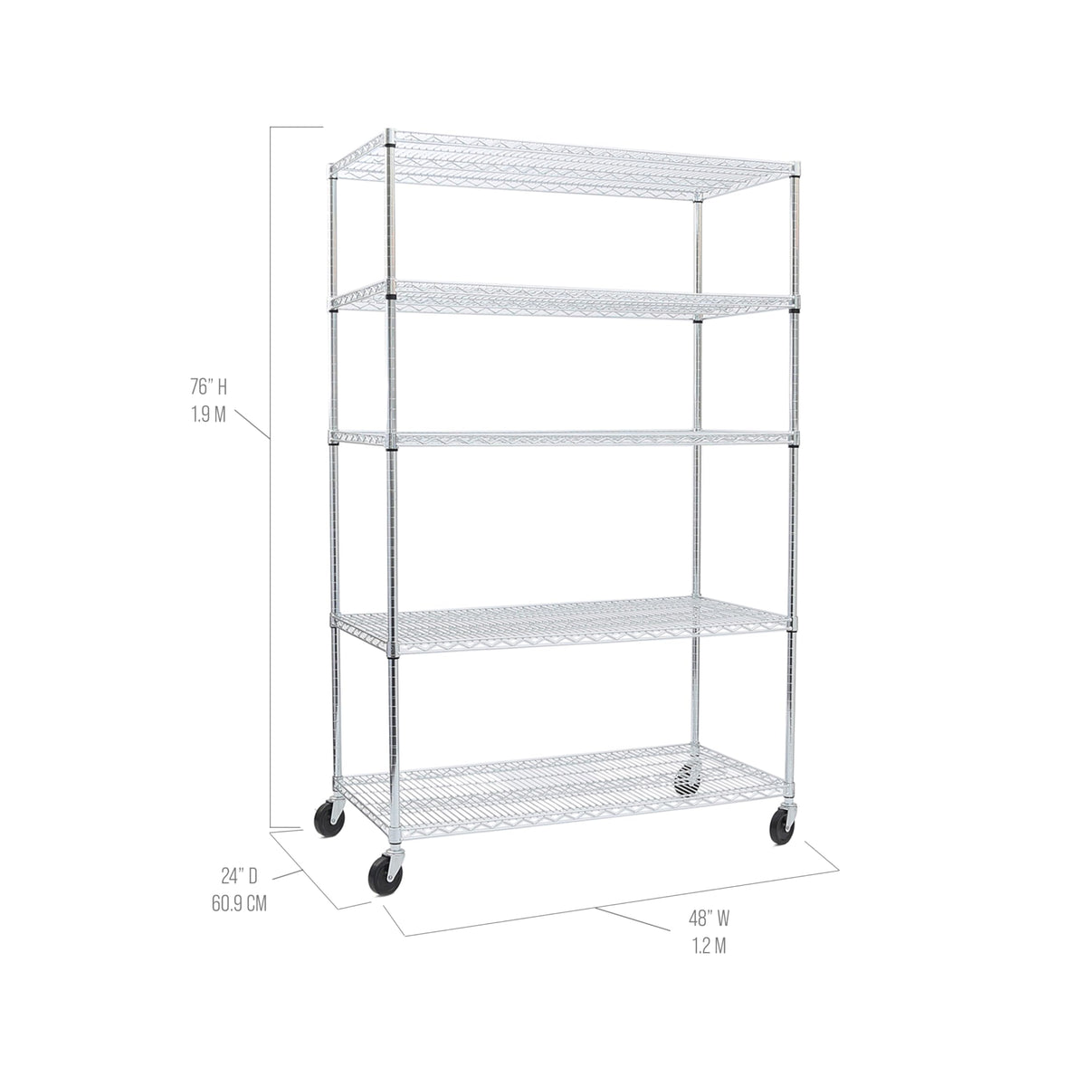 Seville Classics UltraDurable Heavy Duty NSF Solid Steel Wire Rack Storage Unit Organizer for Garage, Warehouse, Office, Restaurant, Classroom, Kitchen, 5-Tier Shelving, 48" W x 24" D
