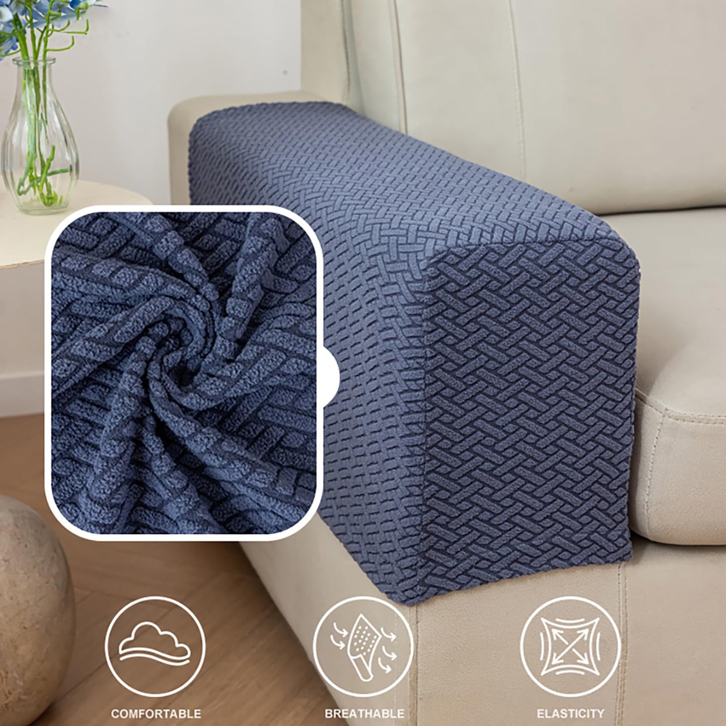 Couch Arm Covers & Arm Chair Covers Set of 2 - Stretch Sofa Armrest Protectors with Non-Slip Grip, Machine Washable Polyester Fabric for Recliner/Loveseat/Sectional (Green,Medium-Set of 2)