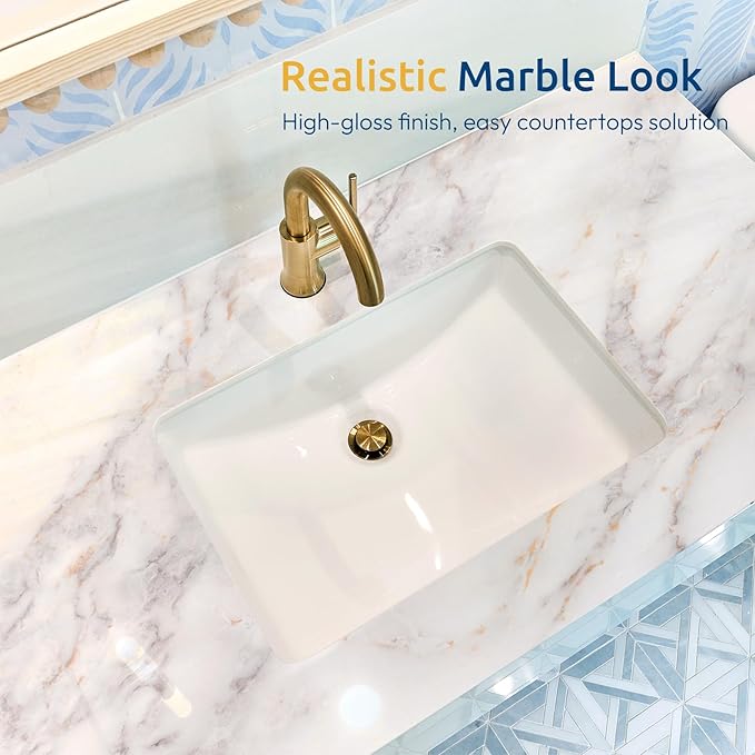 rabbitgoo Glossy Marble Contact Paper Peel and Stick Wallpaper 35.4" x 78.7"