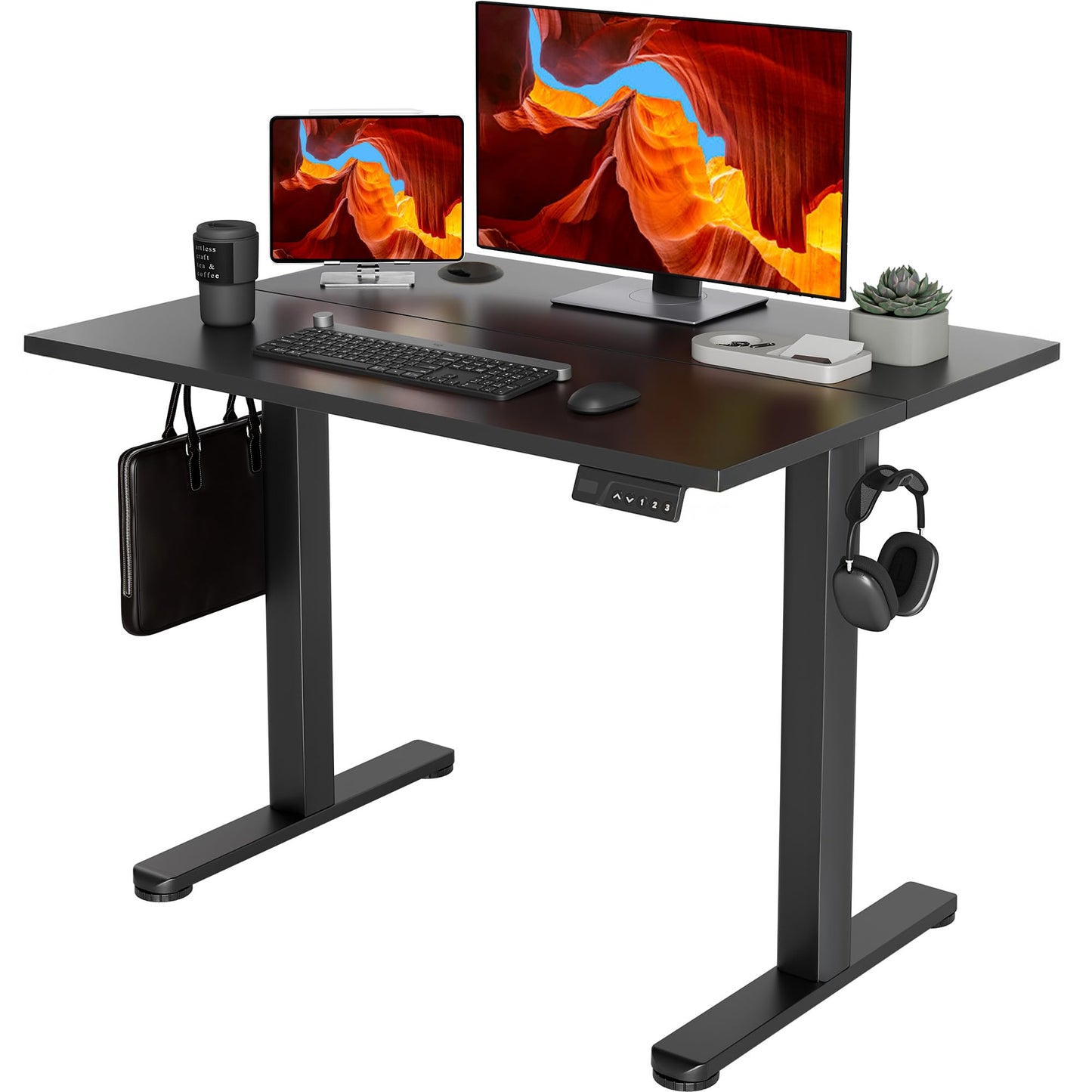 YDN Electric Standing Desk, 40 x 24 Inches Adjustable Height Stand up Desk with Cable Management, Home Office Desks with Splice Board & Frame, Black Top