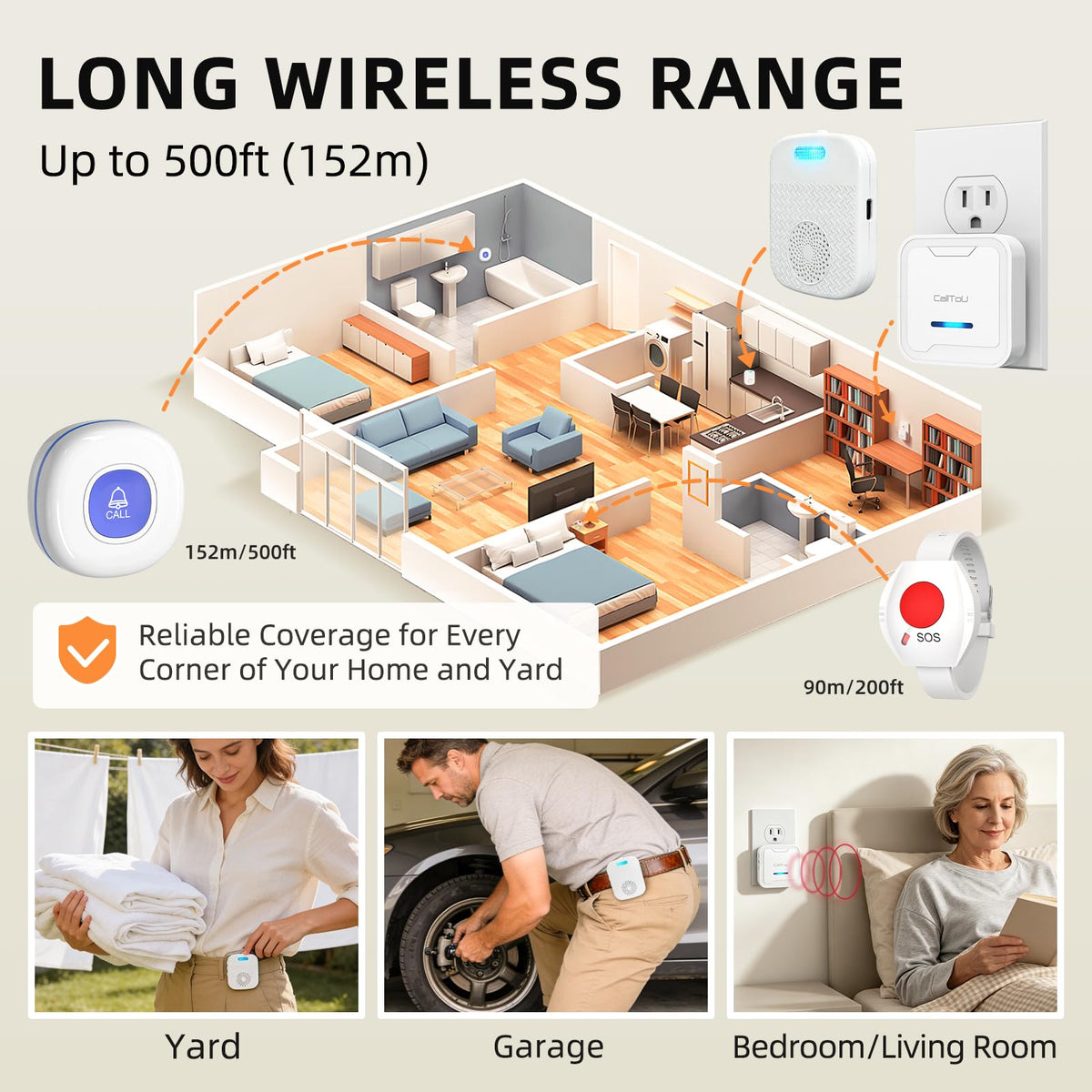 CallToU Caregiver Pager Wireless Call Button for Elderly/Senior,2026 New Version Pager with Vibration & Rechargeable,Nurse Alert System for Home Care Seniors