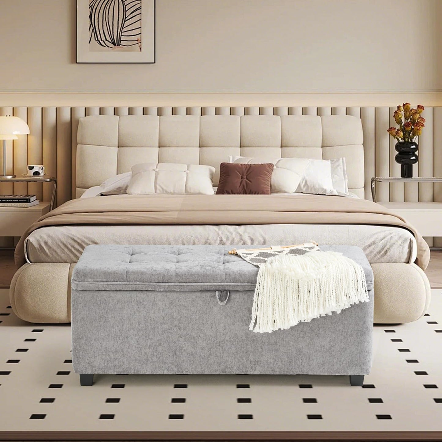 2BYF Storage Ottoman Bench with Lift Top, End of Bed Bench for Bedroom, Living Room & Entryway Storage Seat Shoe Bench with Storage (Gray)