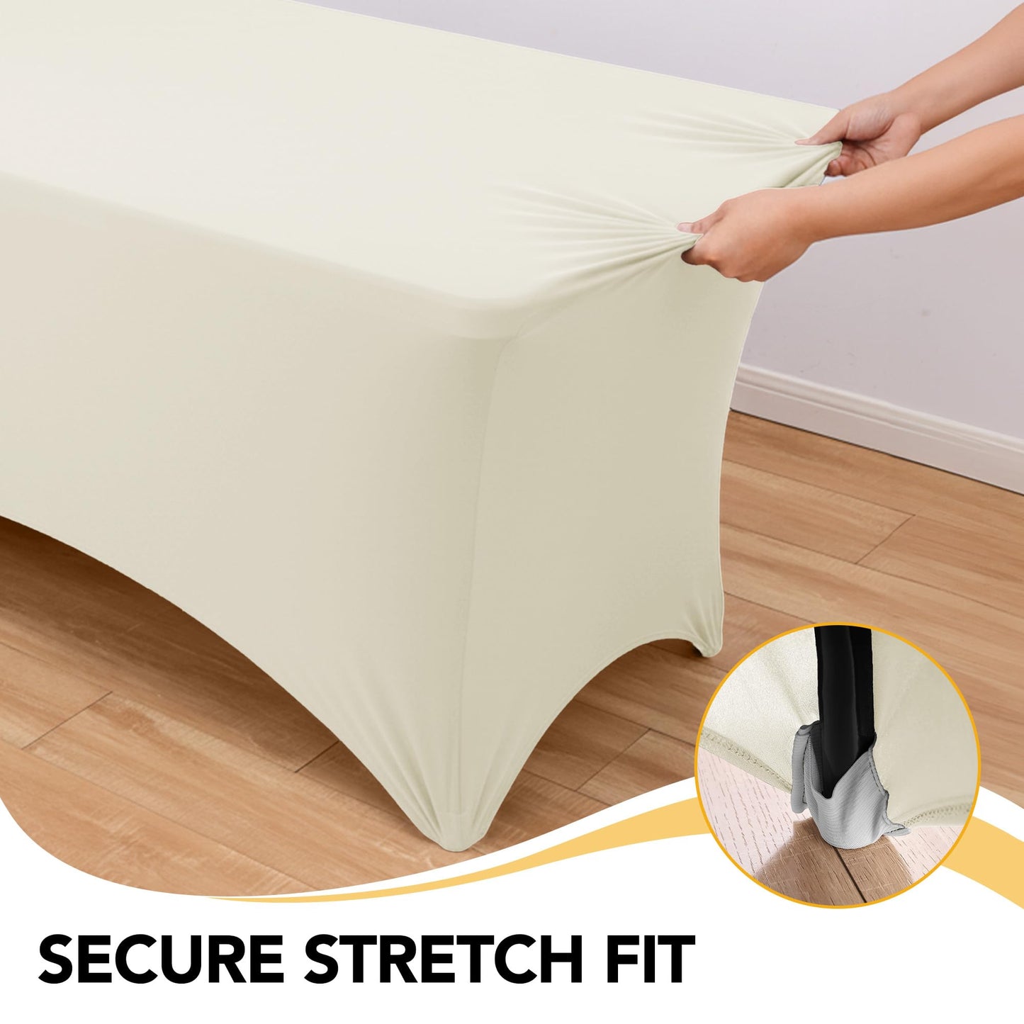 Dailyset 6-Pack Premium Cream Spandex Tablecloths for 6ft Rectangle Tables, Stain & Wrinkle-Resistant, Washable Stretch Polyester Fitted Table Cover for Weddings, Banquets, Trade Shows Events