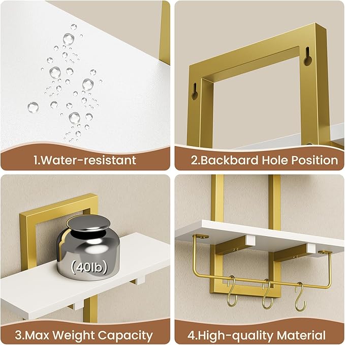 Creso hom Floating Shelves, Hanging Bathroom Shelves 2-Tier, Wall Mounted