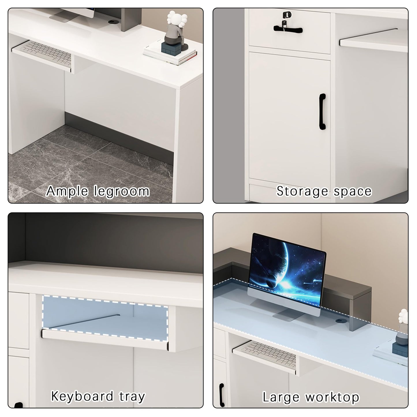 JQslycdmv Little Modern Wooden Reception Desk with Locking Drawers & Cupboards - Perfect for Salons, Offices, Hotels, and Stores(Grey – Left,100cm)