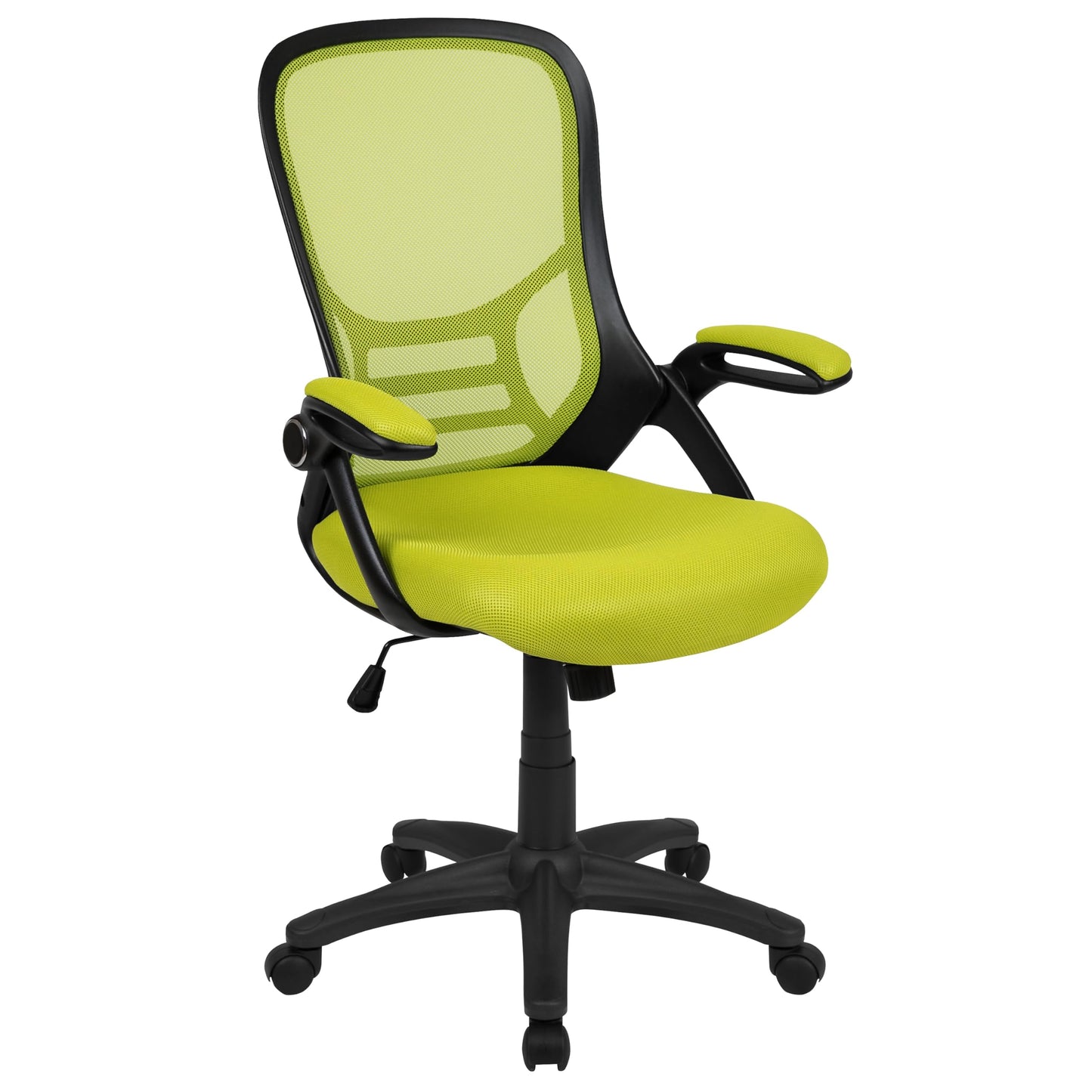 Flash Furniture Porter Mesh High Back Ergonomic Swivel Office Chair with Lumbar Support, Flip-Up Arms, Tilt Lock/Tilt Tension, Height Adjustable, Black/Green Frame