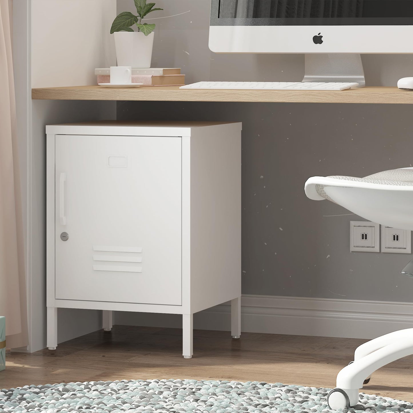 Metal Nightstand Modern End Side Table Steel Bedside Storage Cabinet with Shelf Easy Assembly for Living Room Bedroom （15.8”W x 15”D x 22.5”H ）