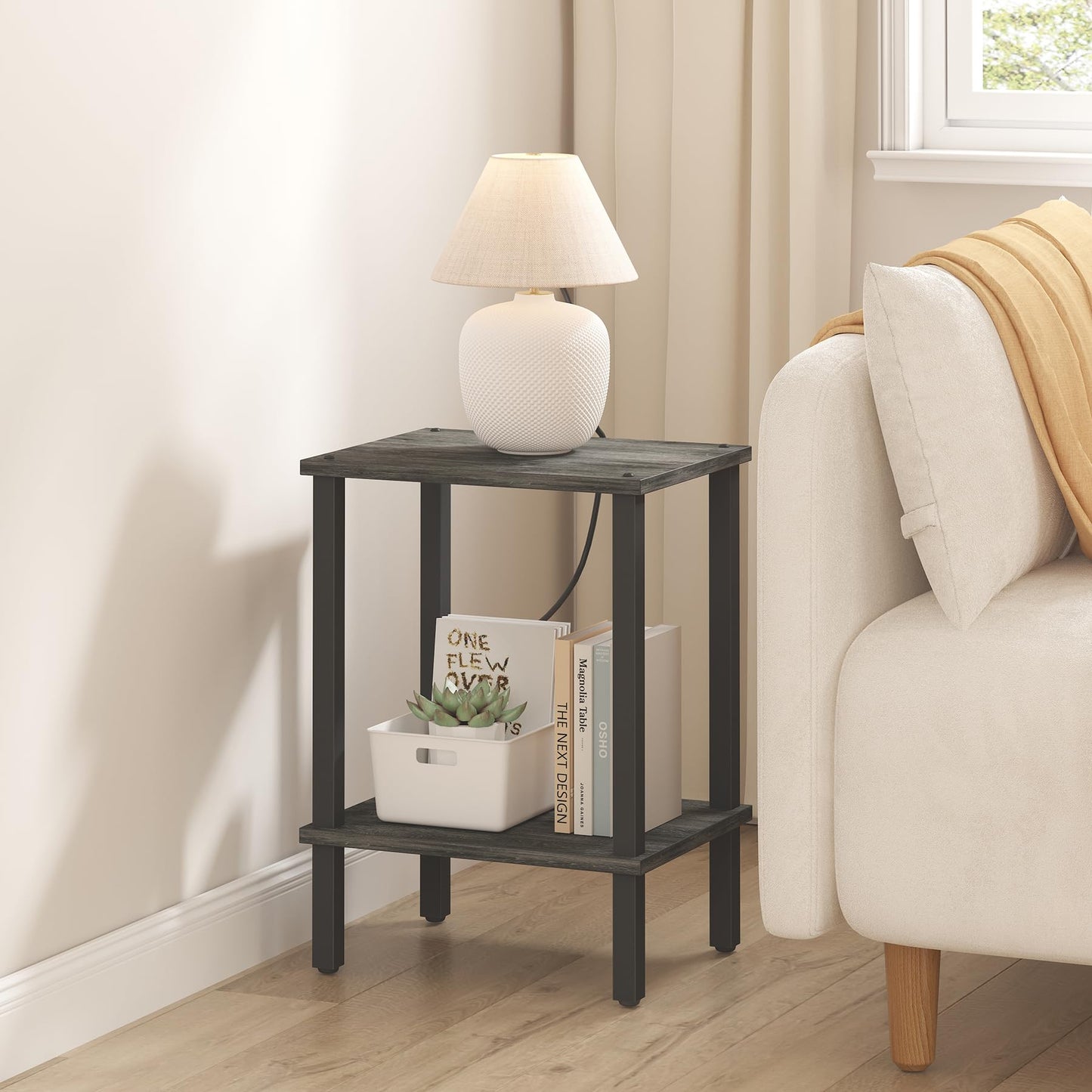 TUTOTAK End Table, Side Table, Nightstand, 2-Tier Storage Shelf, Sofa Table for Small Space, Living Room, Bed Room, Charcoal Grey TB01BY034