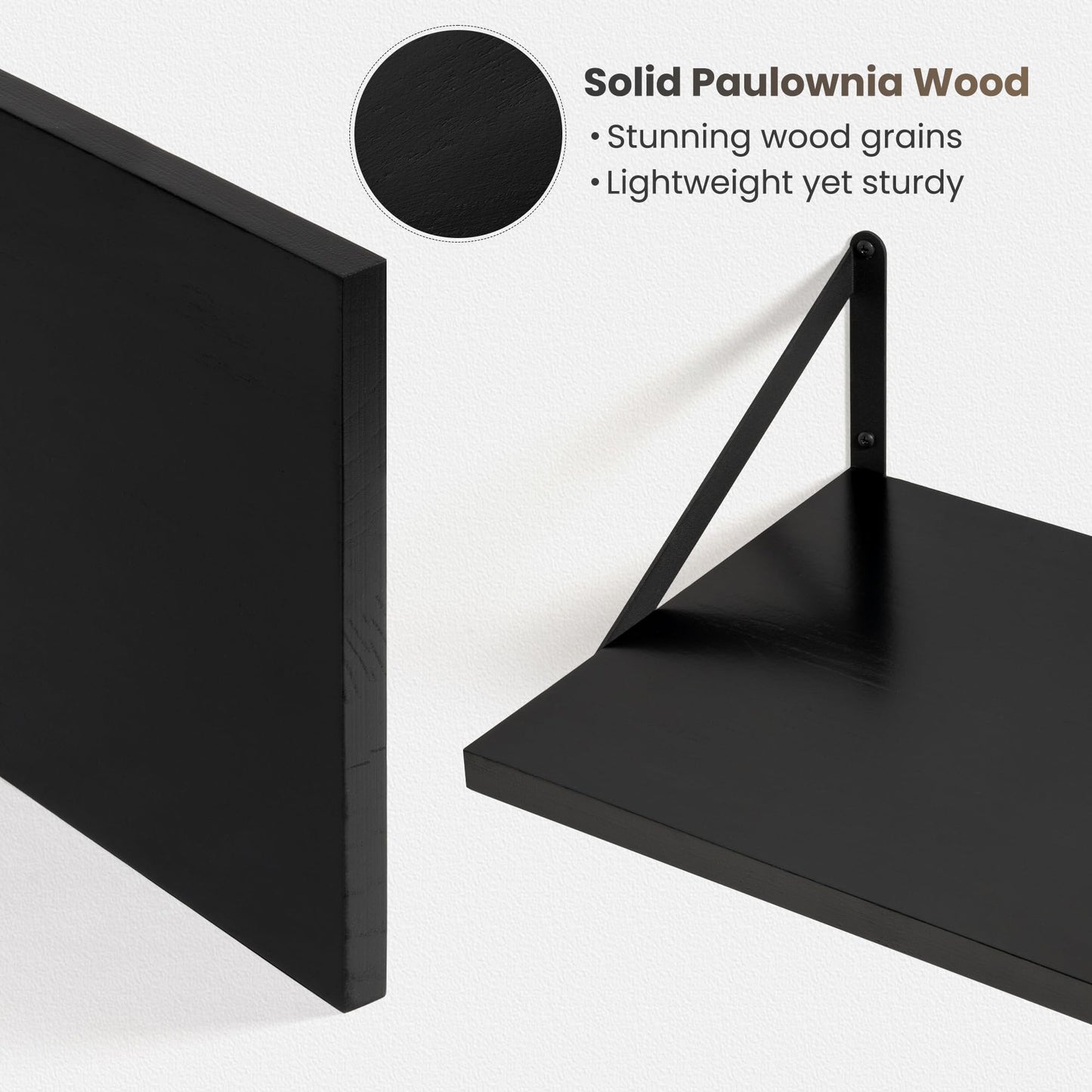 Marsmiles Deep Floating Shelves | 36 Inch Black Wood Wall Shelves Set of 2 | 12 Inch Deep Floating Shelves for Wall | 36''W x 12''D Black Wooden Shelves for Bathroom Living Room Bedroom Kitchen