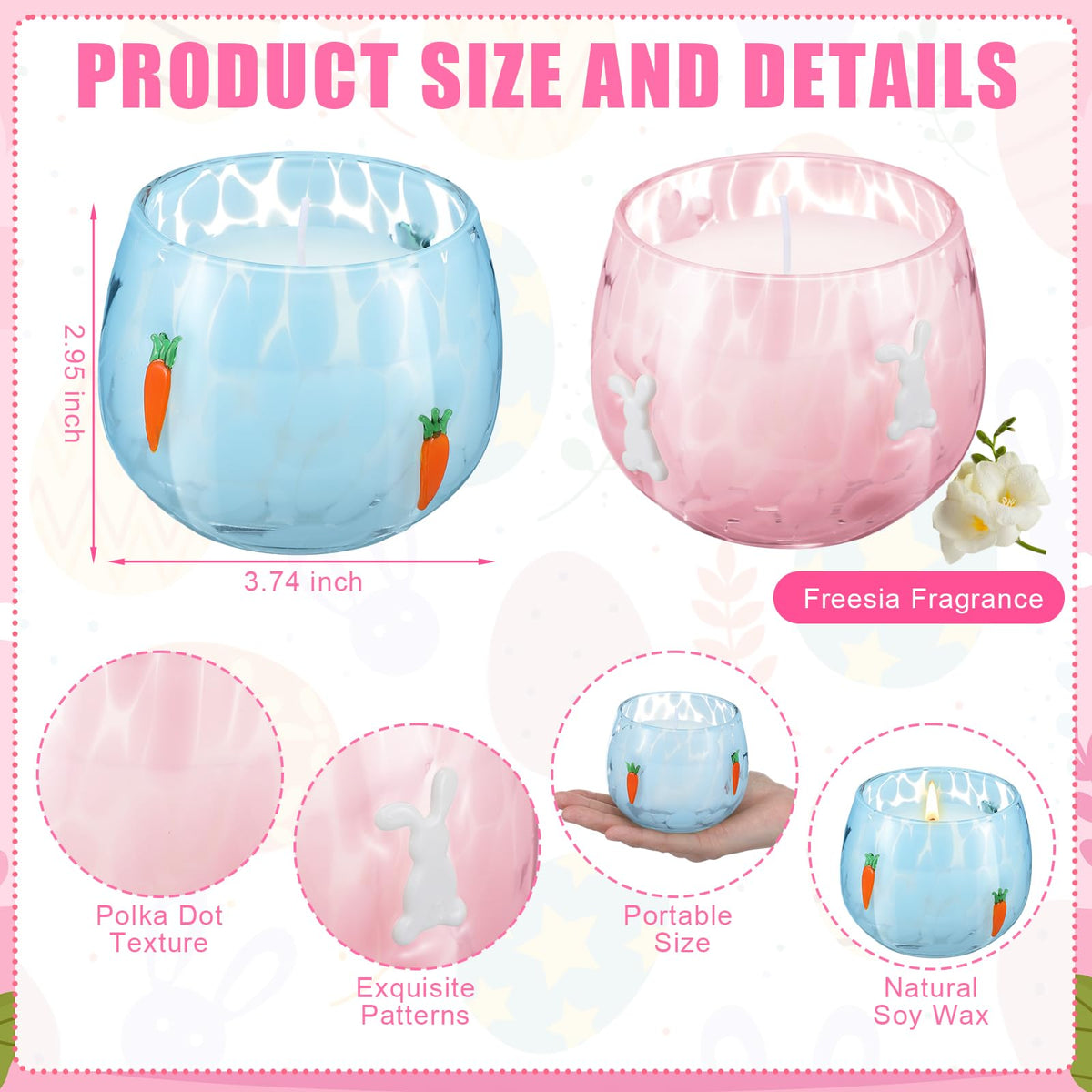 Treela Set of 2 Decorative Spring Easter Candles, 7oz Bunny & Carrot Soy Wax Icon Glass Jar Candles, Spring Home Table Centerpiece Decor, Easter Gift for Women Party Favor