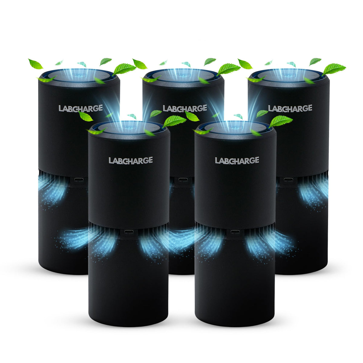 LabCharge Small Ionic Air Purifier for Home & Bedroom – Silent HEPA Filter – Covers 250 Sq Ft - Free Cleaner – Compact & Black Design - Pack of 5