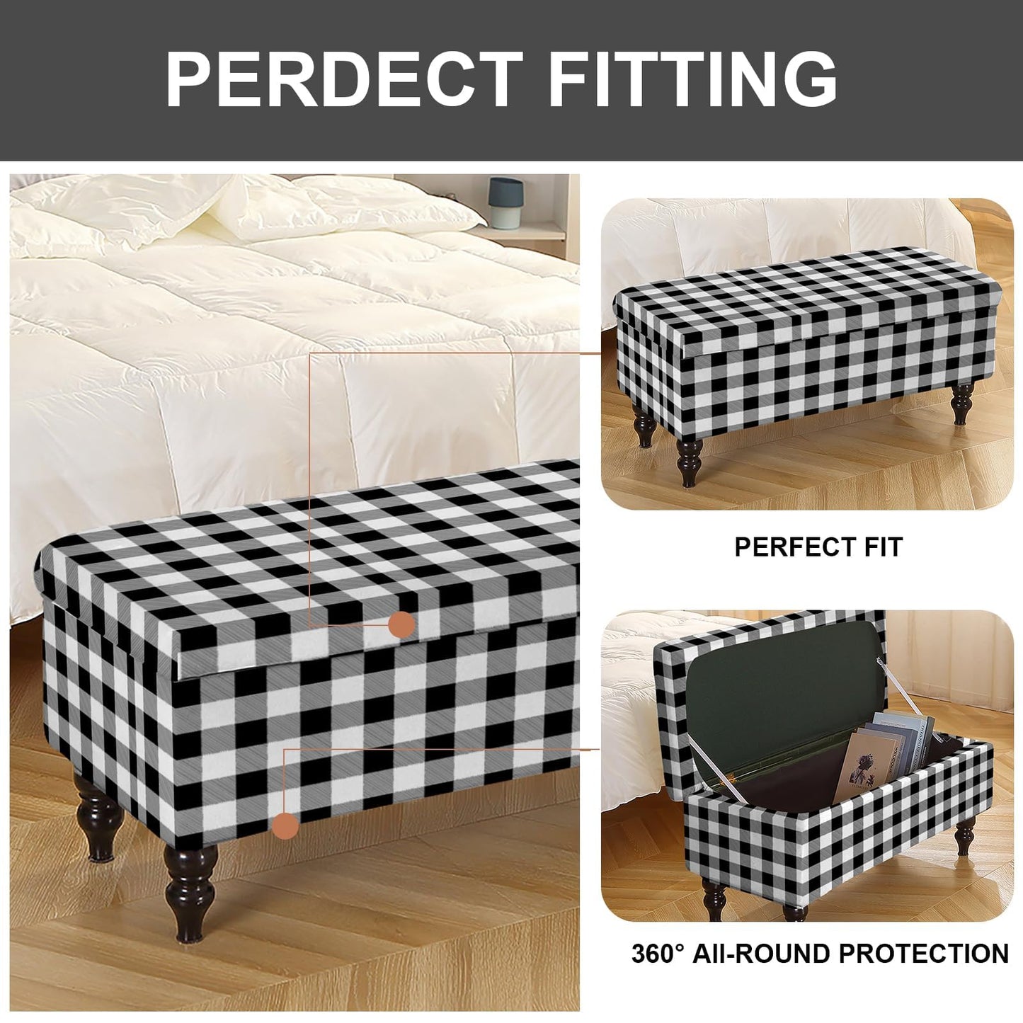 Eco-Ancheng Storage Ottoman Cover Rectangle Ottoman Slipcover Folding Storage Bench Cover Footrest Stool Slipcover Footstool Furniture Protector with Nonslip Elastic Bottom for Living Room (Medium 05)