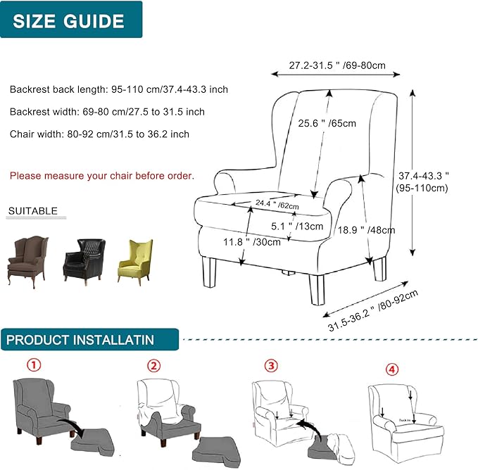 KRFOONN Wingback Chair Covers Slipcovers 2 Piece Stretch Wing Chair Covers