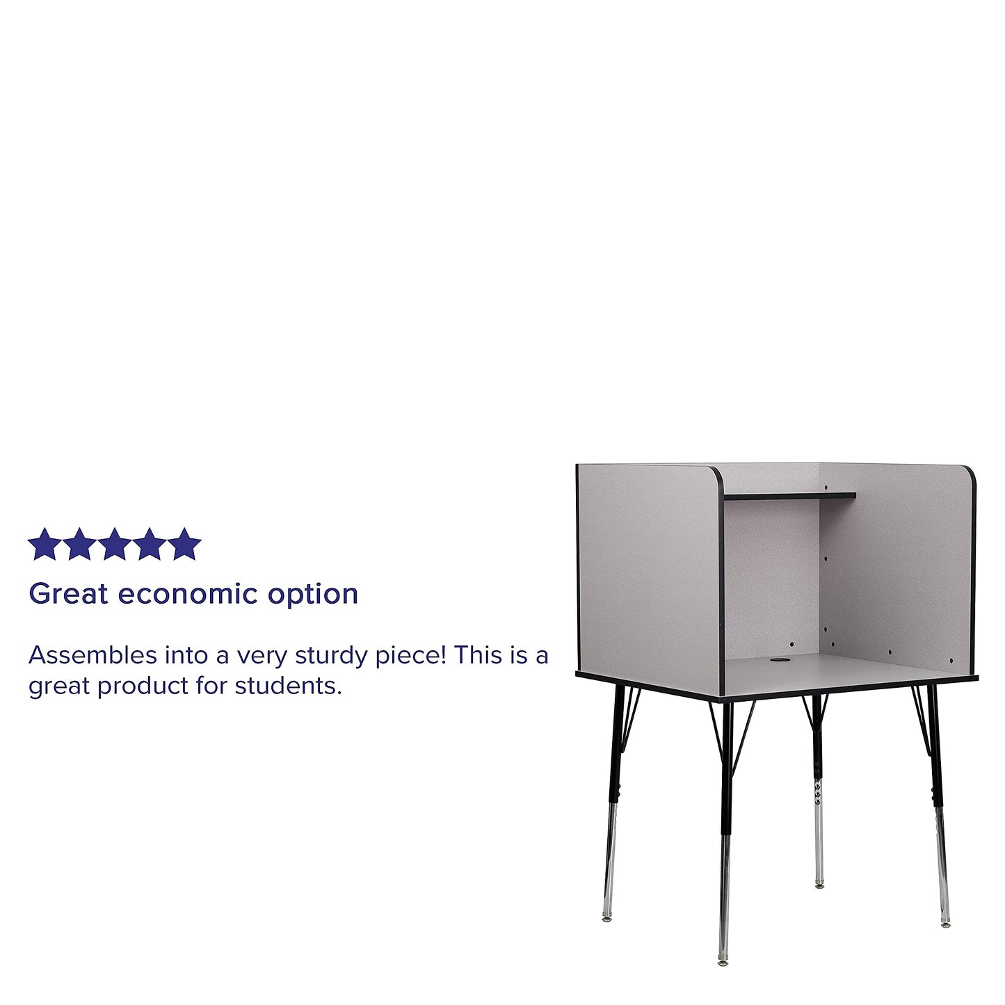 Flash Furniture Justin Height-Adjustable Student Study Carrel for Testing Centers/Classrooms, Modular Study Carrel/Private Student Testing Desk, Gray