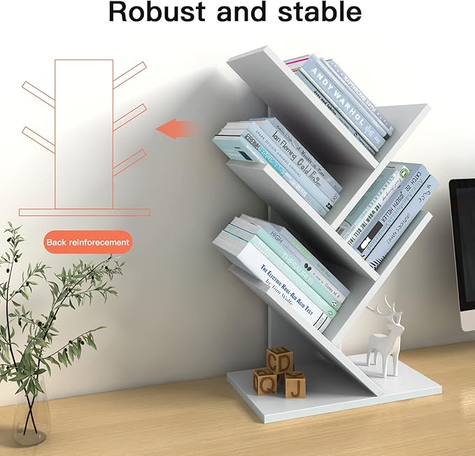 Godferyxin Small Bookcase for Desk Decor, 5-Tier White Wood Small Bookshelf –