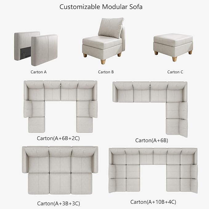 EASE MOOSE Middle Module Seat for Modular Sofa, Faux Leather Armless Chair