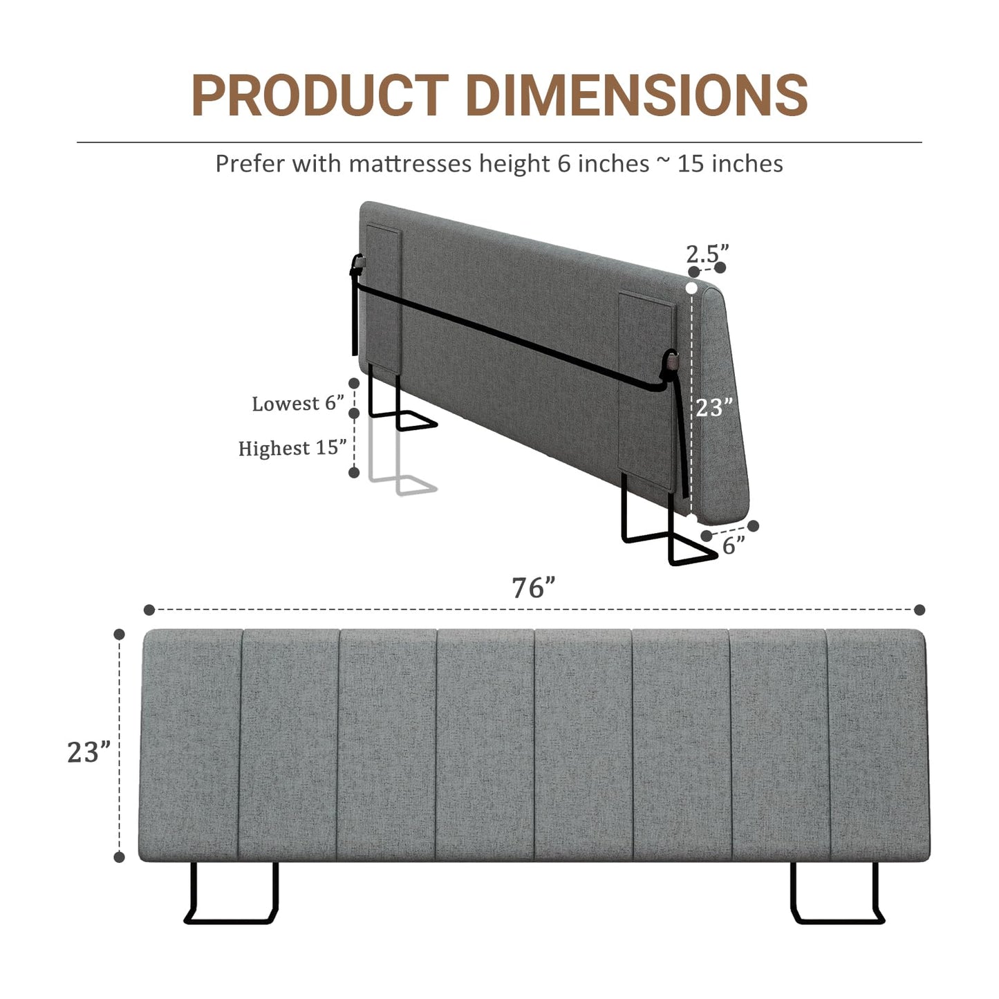 Liiwepo King Size Headboard Only-No Assembly, Upholstered Headboard King Size Linen Fabric Modern Style Headboards Extra-Thick, Dark Gray