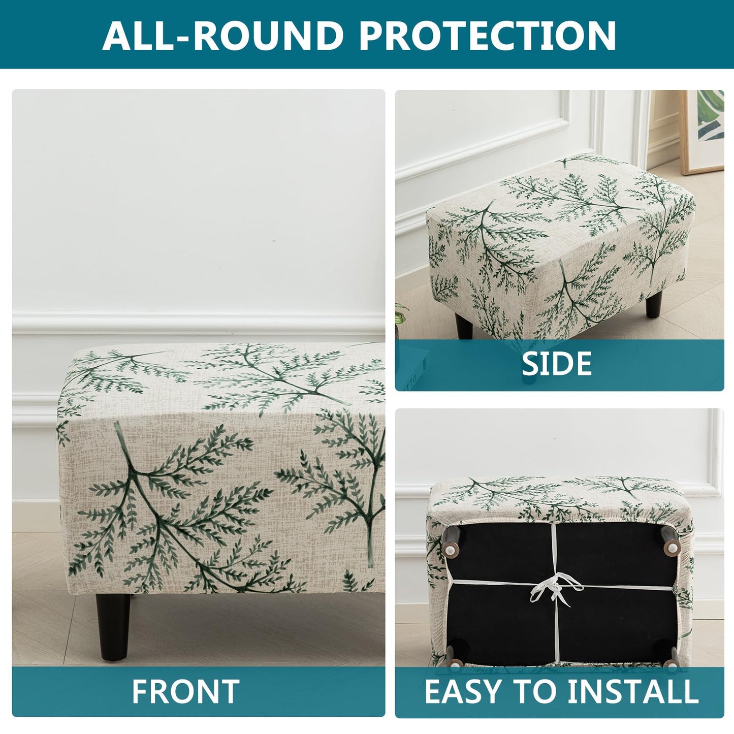 KRFOONN Ottoman Slipcovers Stretch Ottoman Cover Rectangular Footrest Sofa Slipcovers Stool Cover Printed Storage Footrest Stool Covers Furniture Protector with Non Slip Elastic Bottom (T2, X-Large)