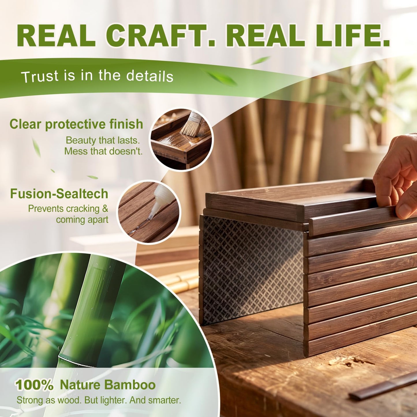 B-Zefyrn Sofa Arm Tray, Foldable Bamboo Couch Armrest Table with Large 12.5" x 5.8" Storage Compartment, Portable Chair Couch Caddy Arm Tray for Cup TV Snacks Phone