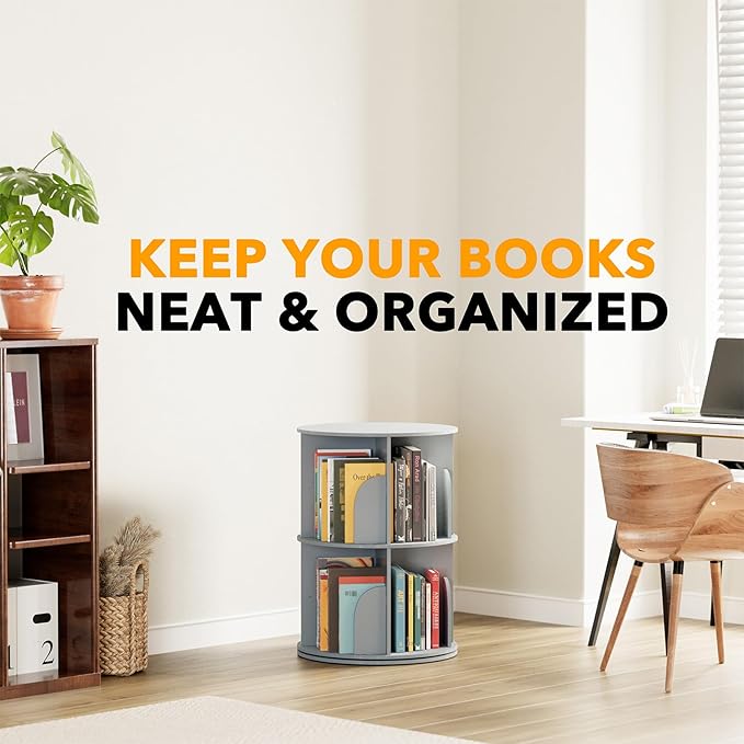 SpaceAid 2 Tier Rotating Bookshelf Tower, Spinning Bookcase Lazy Susan