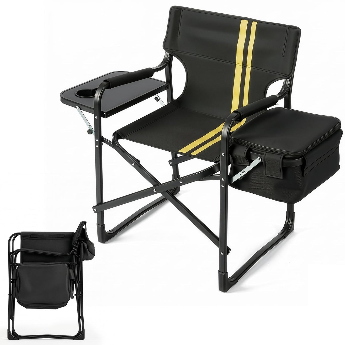 Outvita Heavy Duty Folding Camping Director Chair with Insulated Cooler Bag, Side Table & Cup Holder, 300LBS Sturdy Portable Chair for Camping Fishing Tailgating Backyard BBQ