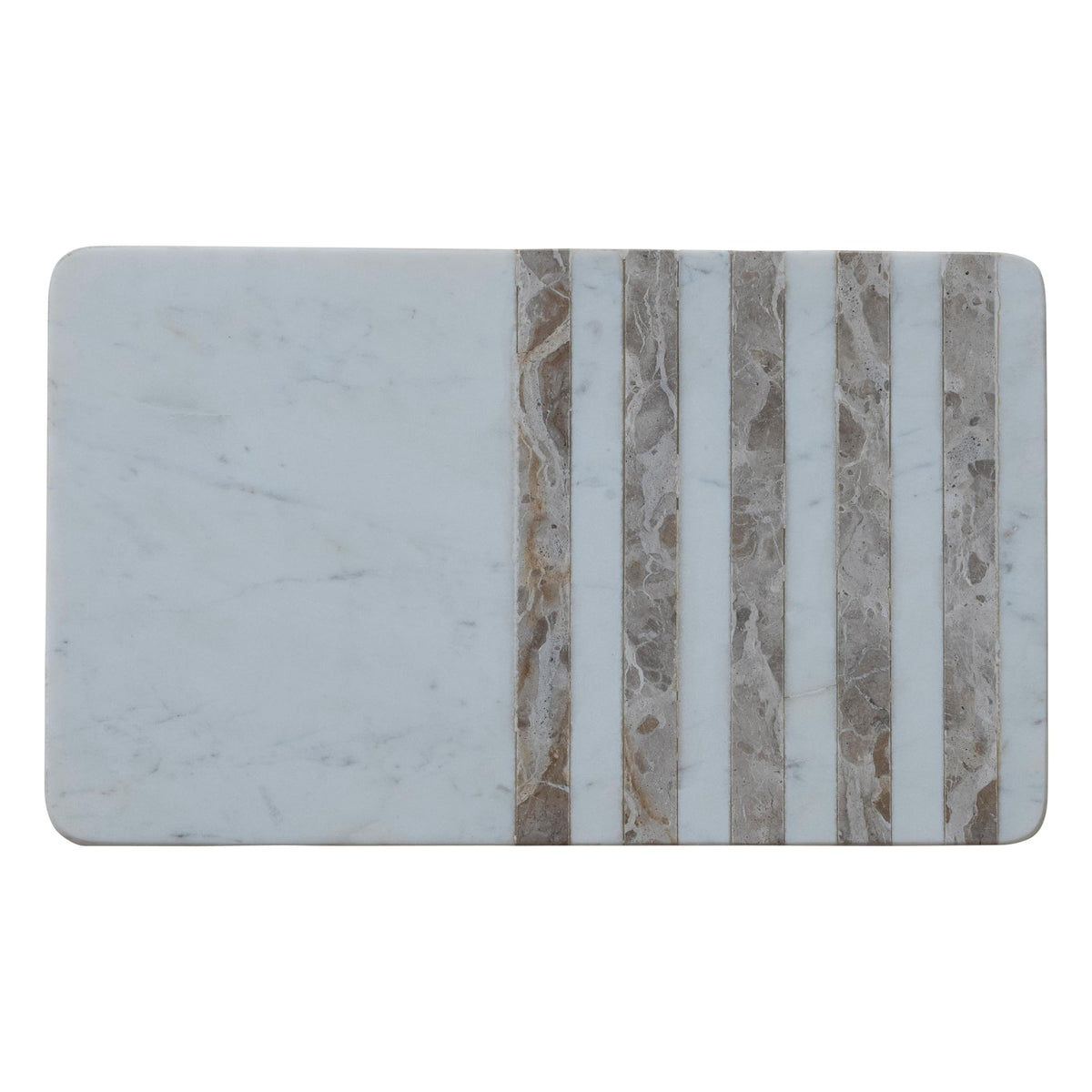 Creative Co-Op Marble Cheese and Serving Board with Striped Design, White