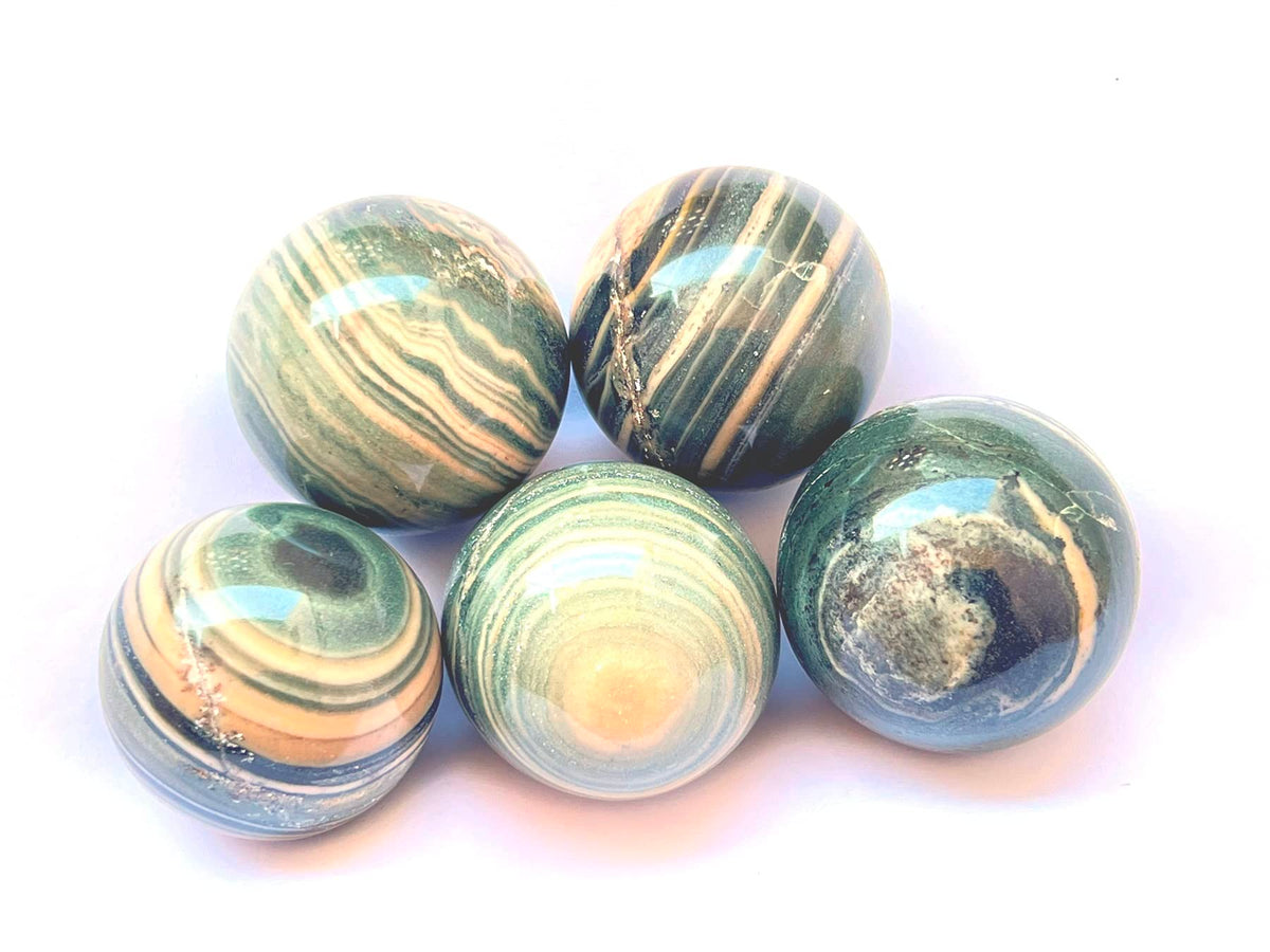 WholesaleGemShop Natural Green Ocean Jasper Quartz 40-45 mm Ball Sphere with Stand Gemstone A+ Hand Carved Crystal Altar Healing Devotional Spiritual Chakra Cleansing Metaphysical Gift for Men Women
