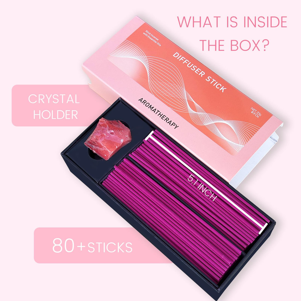 Attract Love & Nurture Self | Incense Sticks Crystal Holder Kit | Rose Quartz Gem Stones with 80 Natural Sticks Palo Santo Incense-Stick | Home,Healing,Reiki,Meditation,Yoga & Relaxation